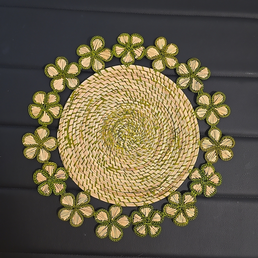 Woven Floral Placemat with Green Accents
